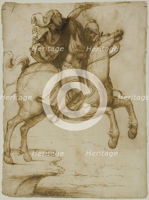 Marcus Curtius Leaping into the Abyss, c. 1530. Creator: Pseudo Pacchia.