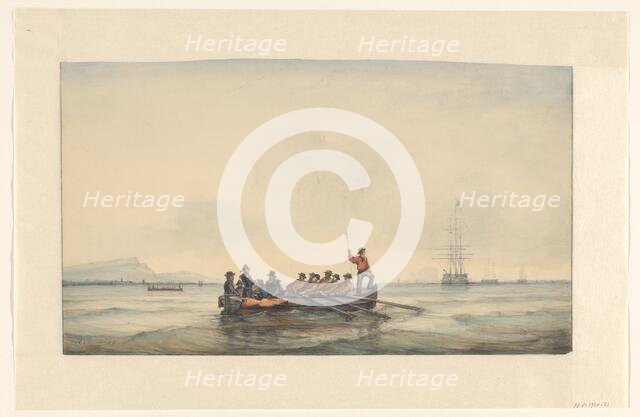 Sloop transports officers to a ship, 1829-1879. Creator: Ary Pleijsier.