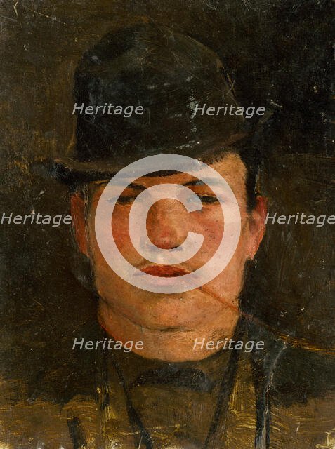 Head of a Lad with a Stiff Hat and a Cheroot, 1890-1900. Creator: Ladislav Mednyanszky.