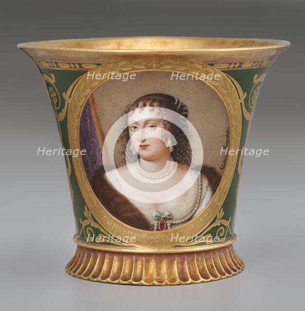 Cup (Tasse Jasmin À Pied Cannelé, 1St Size) With Portrait Labeled "La Princess Palatine", 1811. Creator: Unknown.