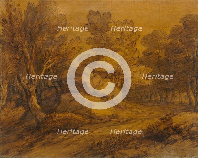 Scene with a Road Winding through a Wood, c. 1770. Creator: Thomas Gainsborough (British, 1727-1788).