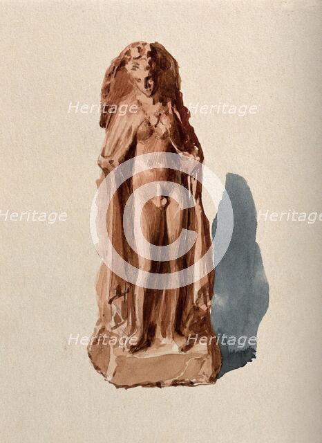 A clay figure of an intersex person revealing their genital area (Hermaphroditos anasyromenos). Creator: Unknown.