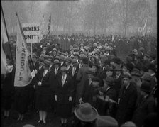 A Large Crowd of Female Civilians in a Political Rally. a Banner Reads: 'Women Units', 1920. Creator: British Pathe Ltd.