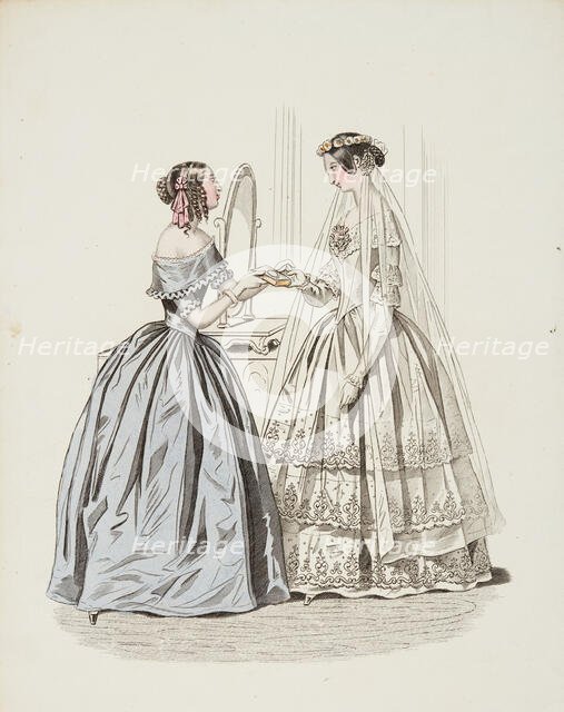 Fashion plate - Journal des Demoiselles, 1842. Creator: Damours.