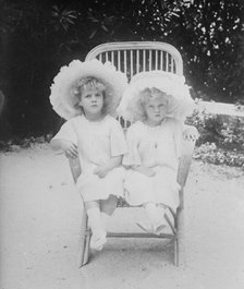 Princess Marguerite and Theodora of Greece, seated together in chair, 1910. Creator: Bain News Service.