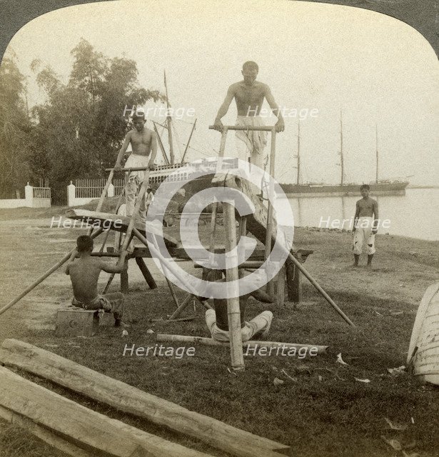 A Filipino sawmill, Cebu, Philippines.Artist: Underwood & Underwood