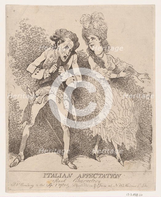 Italian Affectation, Real Characters, September 1, 1780., September 1, 1780. Creator: Thomas Rowlandson.