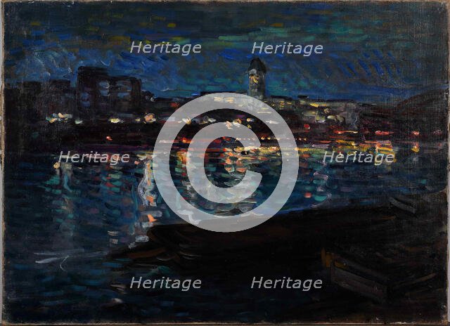 The Seine at night, c. 1905. Creator: Tarkhov, Nikolai Alexandrovich (1871-1930).