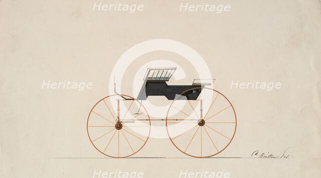 Design for 4 seat Phaeton, no top (unnumbered), 1850-70. Creator: Brewster & Co.