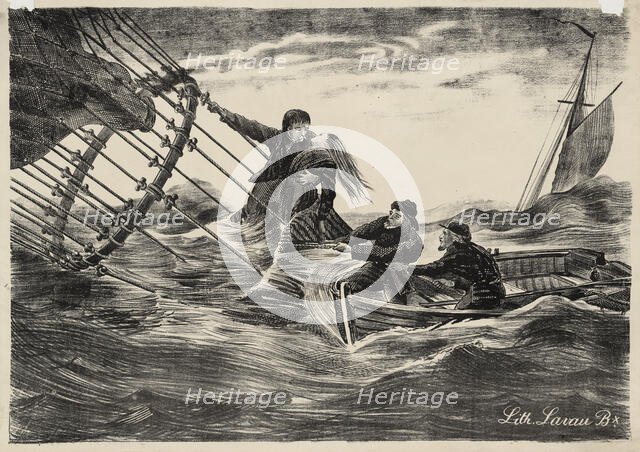The rescue of Jules and Caroline Duruof from their balloon "Le Tricolore" off the coast of..., 1874. Creator: Anonymous.