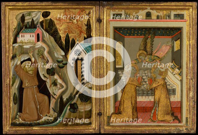 The Stigmatization of Saint Francis, and Angel Crowning Saints Cecilia and Valerian, 1330s. Creator: Unknown.