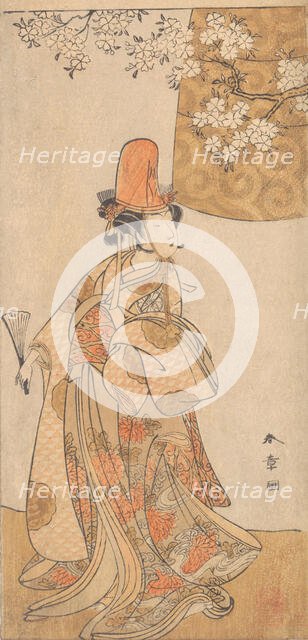 Segawa Tomisaburo in the Role of Musume Dojoji in "Hanagatami Kazaori Eboshi", February 1774. Creator: Shunsho.