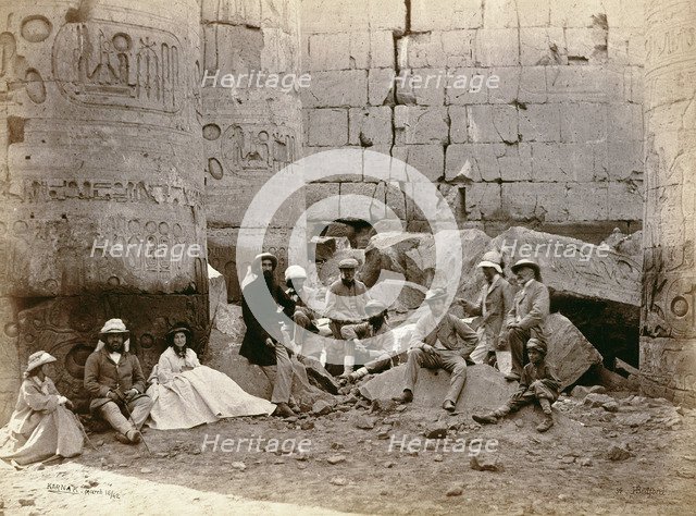 Group photograph in the Hall of Columns, Karnak, Egypt, 1862. Artist: Francis Bedford