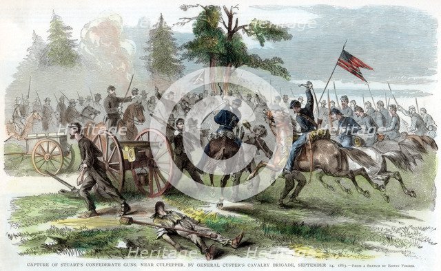 Capture of Confederate guns, near Culpeper, Virginia, American Civil War, 14 September 1863. Artist: Unknown