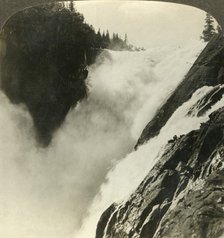 'Terrific splendor of the mighty Riukan Falls, where it begins its 800 foot drop, Norway', c1905. Creator: Unknown.