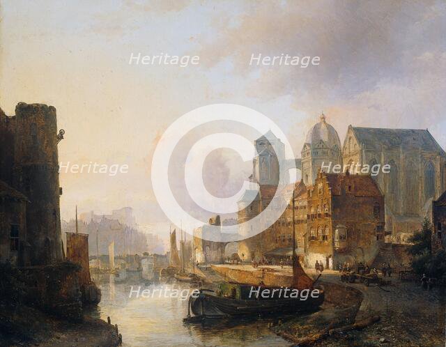 Imaginary View of a Riverside Town with Aachen Cathedral, 1846. Creator: Kasparus Karsen.