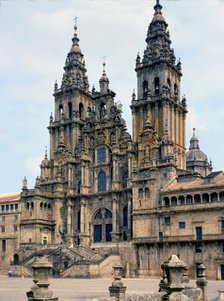Obradoiro façade in the Cathedral of Santiago de Compostela.
