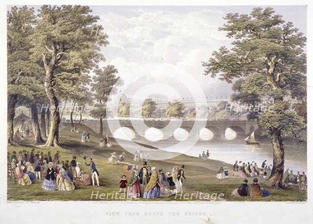 View from the bridge on the Serpentine towards Crystal Palace, London, 1851.  Artist: Day & Son