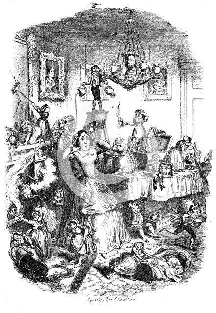 Nearly 'worried to death' by the 'Greatest Plague of Life', c1840s.Artist: George Cruikshank