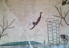 Wall painting from a Greek tomb at Paestum of a swimmer, 8th century. Artist: Unknown