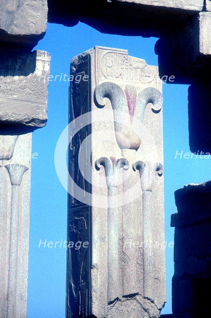 Stylised lotus plants on a column, Temple of Amun, Karnak, Egypt. Artist: Unknown
