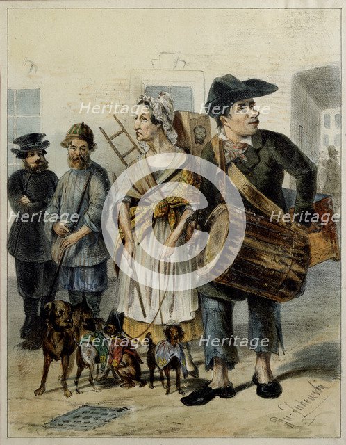 A servant take the dogs out, 1843. Artist: Zhukovsky, Rudolf Kasimirovich (1814-1886)