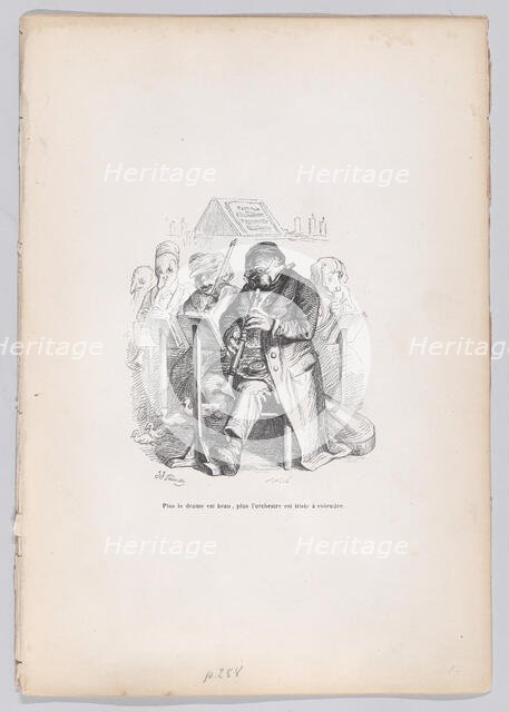 The more beautiful the drama, the more sad the orchestra is to hear  from Scenes fr..., ca. 1837-47. Creator: Joseph Hippolyte Jules Caque.