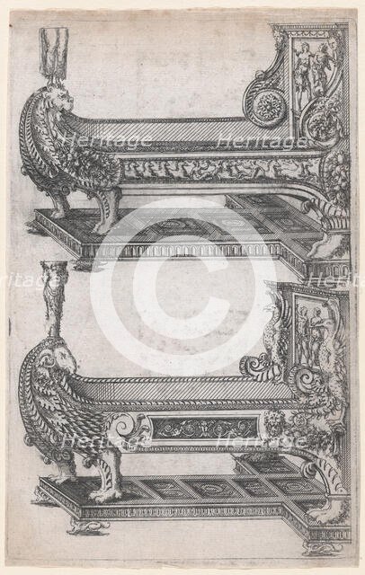 Designs for Two Beds, 1565-70. Creator: Jacques Androuet Du Cerceau.