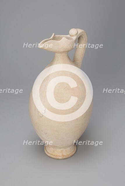 Ovoid Ewer with Flaring, Beak-Shaped Spout, Floral Medallion, and Zipper..., Tang dynasty, 8th cent. Creator: Unknown.