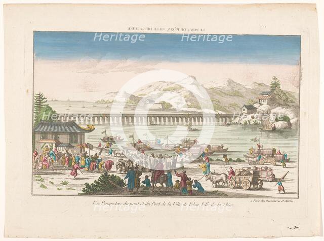 View of a bridge and a harbor in Beijing, 1745-1775. Creator: Anon.