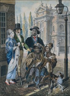 Worldly Folk Questioning Chimney Sweeps and Their Master before Christ Church..., 1811-ca. 1813. Creator: Attributed to John Lewis Krimmel (1786-1821).