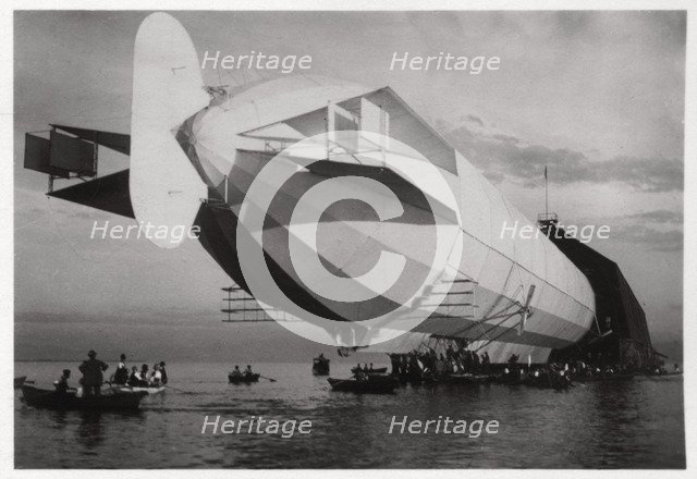 LZ 6 entering a floating hanger, Halle, Germany, c1909-1910 (1933). Artist: Unknown