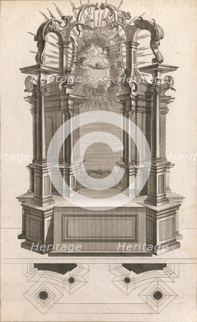 Design for a Monumental Altar, Plate n from 'Unterschiedliche Neu Inventier..., Printed ca. 1750-56. Creator: Carl Pier.