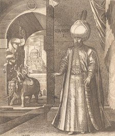 Sultan Süleyman and the Süleymaniye Mosque, Constantinople, 1574 (or earlier) , alter..., 1559-1688. Creator: Melchior Lorck.
