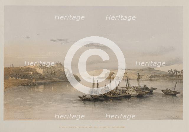 Egypt and Nubia, Volume II: General View of Esouan and the Island of Elephantine, 1848. Creator: Louis Haghe (British, 1806-1885); F.G.Moon, 20 Threadneedle Street, London.