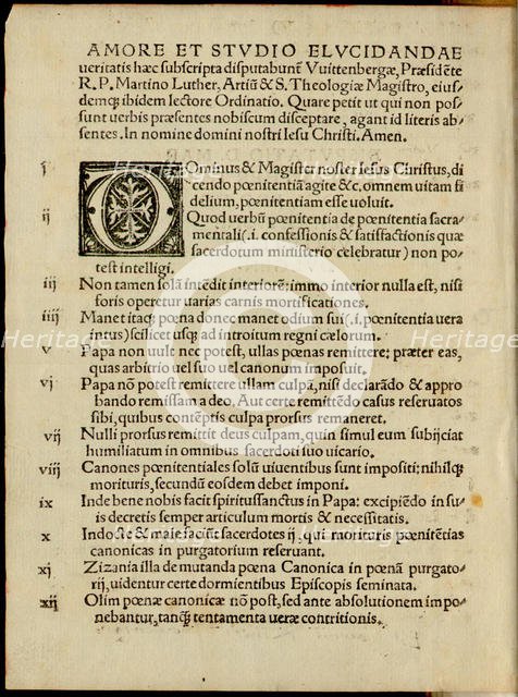 The Ninety-five Theses or Disputation on the Power of Indulgences by Martin Luther, 1517. Creator: Historic Object.