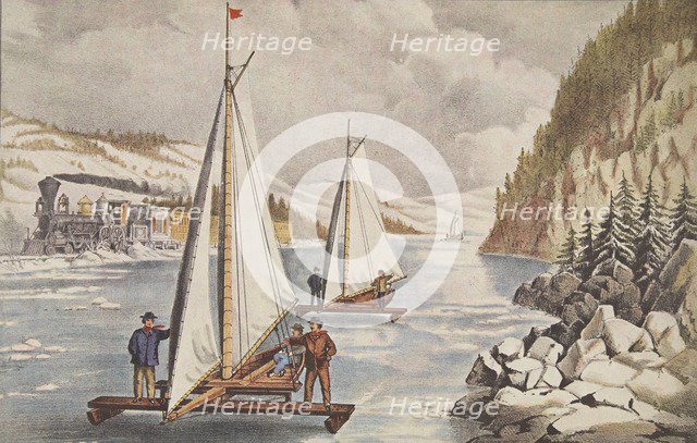Ice-Boat Race on the Hudson, pub. C. 1855, Currier & Ives (Colour Lithograph) 