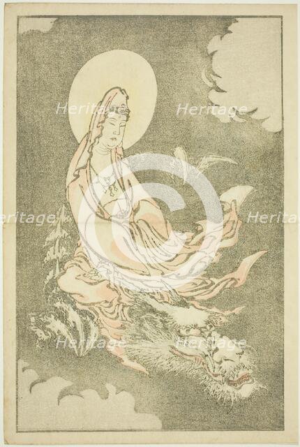 Goddess Riding a Dragon, from The Picture Book of Realistic Paintings of Hokusai..., c. 1814. Creator: Hokusai.