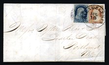 1c Franklin and 3c Washington with USPO Despatch carrier cancel on cover, c. 1851. Creator: Unknown.