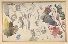 Studies of male heads and a standing male figure, . Creator: Eugene Delacroix.