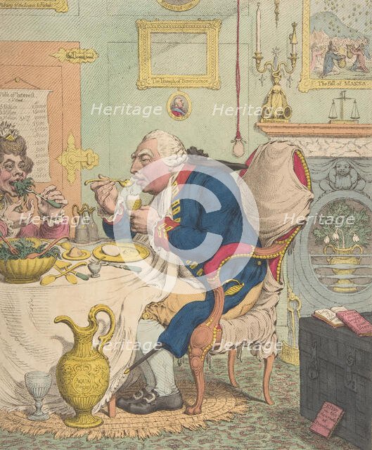 Temperance Enjoying a Frugal Meal, July 28, 1792., July 28, 1792. Creator: James Gillray.