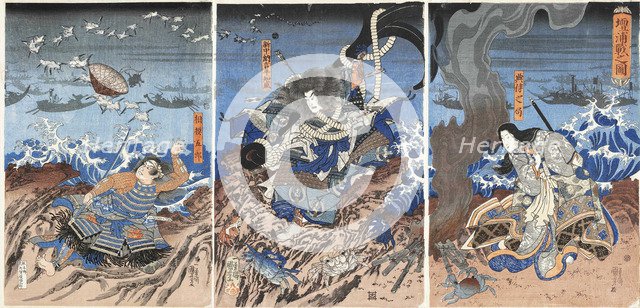 The battle of Dan-no-ura (Dannoura sen no zu), ca 1844. Creator: Kuniyoshi, Utagawa (1797-1861).
