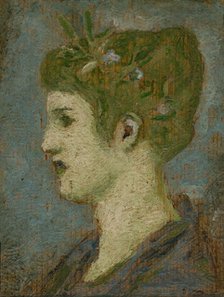 Head of a woman crowned with foliage, left profile, c1880. Creator: Henry Cros.