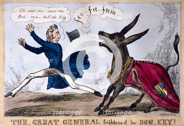 'The great general frightened by Don-Key', 1830. Artist: Henry Heath