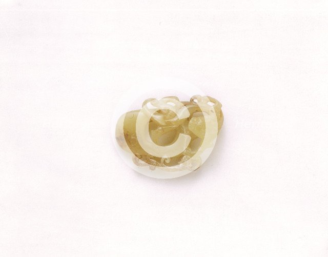Yellow jade pointed pendant with kui dragons, Western Han dynasty, China, 206 BC-8. Artist: Unknown