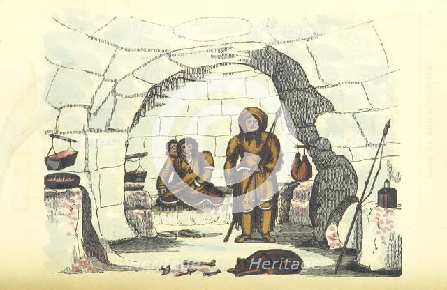 Inuit family in their igloo, 1825.  Creator: Unknown.