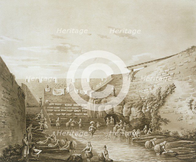 Washerwomen at the Fountain of Arethusa, pub. 1807. Creator: William Wilkins (1778-1839).