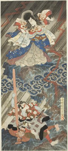 The actors Ichikawa Danjuro VII as Kan Shojo (Sugawara Michizane) and Segawa Kikunojo V as..., 1832. Creator: Utagawa Kunisada.