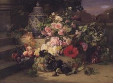 Fruit and flower painting, 1857. Creator: Carl Balsgaard.