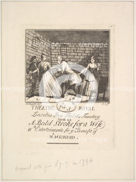 Benefit Ticket for Milward, 1788. Creator: Samuel Ireland.